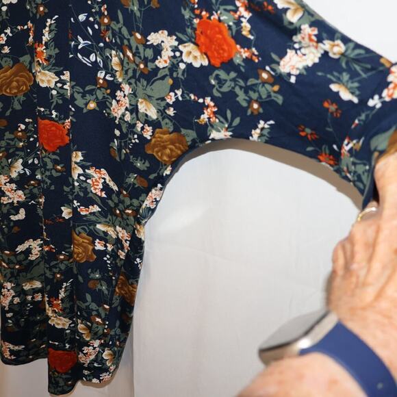 Scobe Kimomo Size Medium Open Front Blazer Blue Floral Rayon Asymmetric Hem - Picture 9 of 13